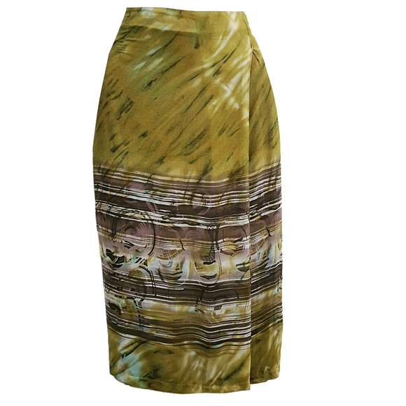 Taking Shape Dresses & Skirts - Taking Shape Silk Green Brown Print Midi Skirt Size 20